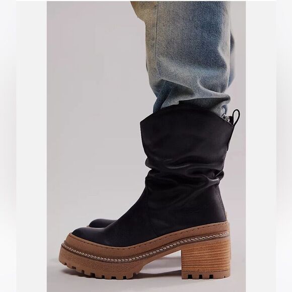 Free People Mel Leather Slouch Boot in Black  Size 7.5 NIB - Picture 3 of 15